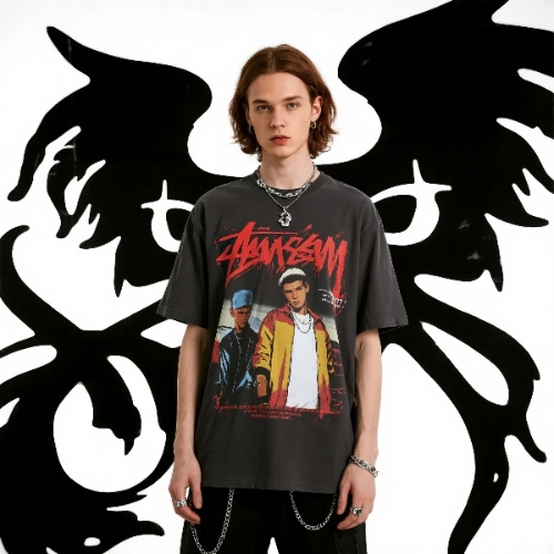 Cotton T-shirt retro graphic print street hip-hop style